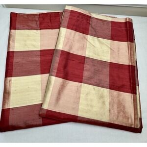 Elite Style Linens n Things Red Gold Buffalo Check 100% Silk Lined Curtains 2pc